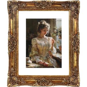 Vintage picture frames 8x10 gold Antique Photo frame with Mat 6x8 Ornate picture frames with Acrylic Glass Baroque Tabletop Wall Hanging Home Decor poster frames