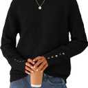 PRETTYGARDEN Fall Sweaters for Women 2026 Cozy Casual Crewneck Pullover Button Long Sleeve Knit Tops Winter Fashion Clothing (X-Large, Black)