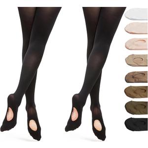 DANCEYOU Dance Tights 2 Pairs Convertible Girls' Ballet Tights Opaque Leggings (Black, XXL)
