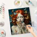 Butterfly Dream Paint by Numbers Kit for Adults - DIY Redhead Woman with Butterflies Painting on Canvas, Acrylic Paint Set, Suitable for Beginners, Art for Home Decoration or Gifts(16X20IN Framed)