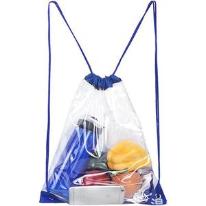 15 Clear Drawstring Bag, Blue Logo,  Size 16x13