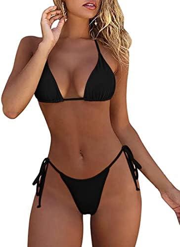 ATENGNES Women's 2 Piece Swimsuit Halter String Bikini Adjustable Bathing Suit S