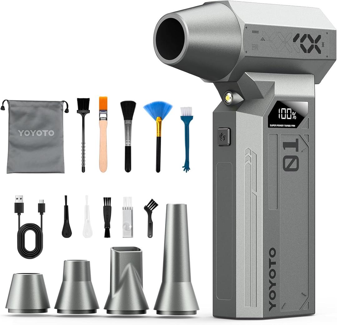 Compressed Air Duster, 150000RPM Electric Air Duster with LED Display & Brushless Motor, 4-Gear Air Blower Rechargeable with LED Light, Cordless Turbo Fan for Computer, Keyboard, Car, Home, Outdoor