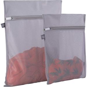 Kimmama Laundry Bag Mesh Wash Bags, Washing Machine Wash Bag, Net Washer Sack with Zipper, Dryer Pouch for Cleaning and Drying Cloths, Garment, Delicates, lingerie, Suit, Bra, Pant, Sock, Small Toys (1L(16x20")+1M(12x16"), Grey)
