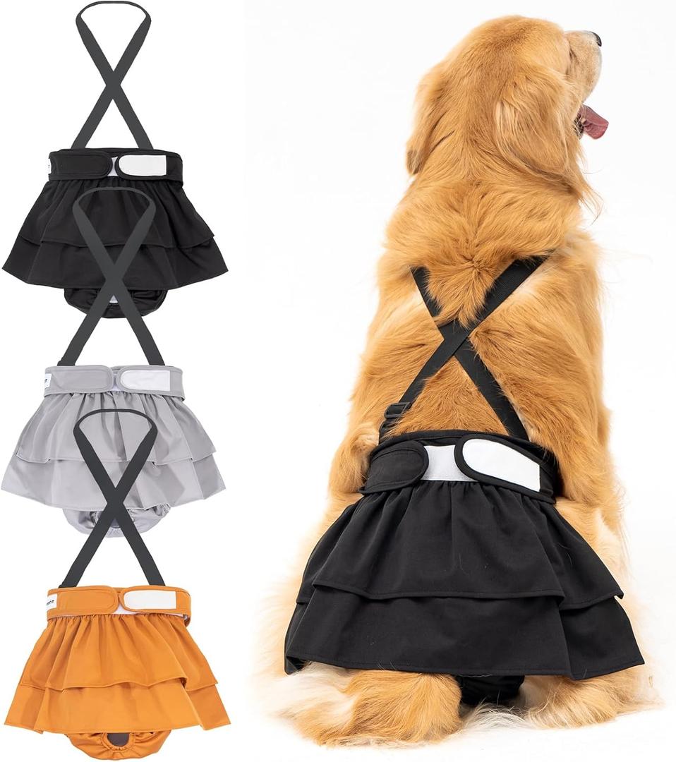 3 Pack Avont Washable Female Dog Diaper with Suspender, Reusable Girl Doggie Diapers for Small Medium Large Doggy in Heat Cycle Period Incontinence -XL