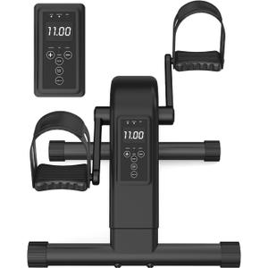 12-Levels Mini Exercise Bike Under Desk with LCD Display, Quiet Electric Bidirectional Bicycle Pedals for Home for Seniors, Stationary Bike Under Desk for Leg & Arm Physical Therapy Exerciser (Black)