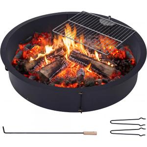 36 Fire Pit Ring, Large Outdoor Campfire Pit, 34-Inch Inner Fire Pit Ring Smokeless, Smokeless Steel Firepit with Air Vent for Patio Backyard Garden, DIY Campfire Insert Above, In-Ground
