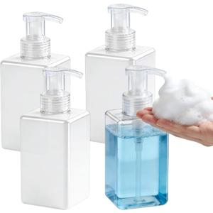 Foaming Soap Dispenser 15oz/450ml Clear Empty Foam Soap Dispensers, Square Refillable Plastic Foaming Hand Soap Dispenser Soap Pump for Liquid Soap, Shampoo, Body Wash(4 Pack)