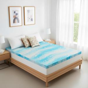 Memory Foam Mattress Topper Full - 3 Inch Gel Infused Bed Toppers, Pressure Relief Mattress Pad for Dorm Room, CertiPUR-US Certified (Blue)