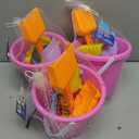 3x Beach Bucket Toy Set 9pc Set 1 Bucket 2 Shovels 1 Rake 5 Sand Molds, Pink 