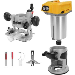 Cordless Compact Router Plunge Base for Dewalt 20v Battery, Compact Router Fixed Base & Plunge Router, 5 Speed Brushless Router for Woodworking/DIY Projects