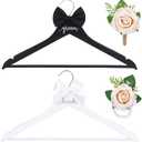 2 Pack Bride Groom Hanger for Wedding Wooden Bridal Dress Suit Hangers with Bow Tie Wrist Corsage Flower 17.5x8.9 Inches Mr and Mrs Shirt Tuxedo Suit Hanger Shower Gift Accessories