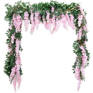 1pc/2pcs Encrypted Flower Vine Wisteria Artificial Flowers Garland,White Wisteria Hanging Flowers Flower Garland Decorations for Home Garden Outdoor Ceremony Wedding Arch Decoration (Pink, 2pcs)