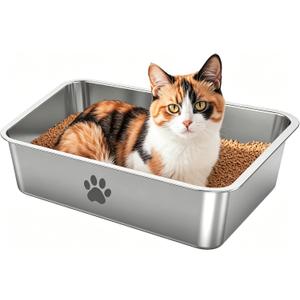 Stainless Steel Cat Litter Box,Metal Kitten Litter Pan, 6inch High Side Cats Toilet Indoor Litter Tray Pet Toilet Supplies for Cats, Kitty,Rabbits,Easy to Clean,Non Stick Litter Box, No Smell