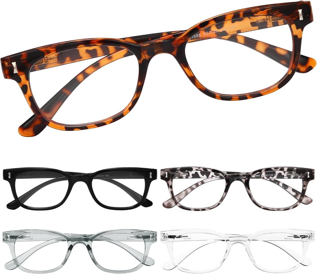 BLS BLUES 5 Packs Reading Glasses for Women Blue Light Blocking, Vintage Computer Eyewear (*Leopard/Tortoise/Black/Grey/Clear)
