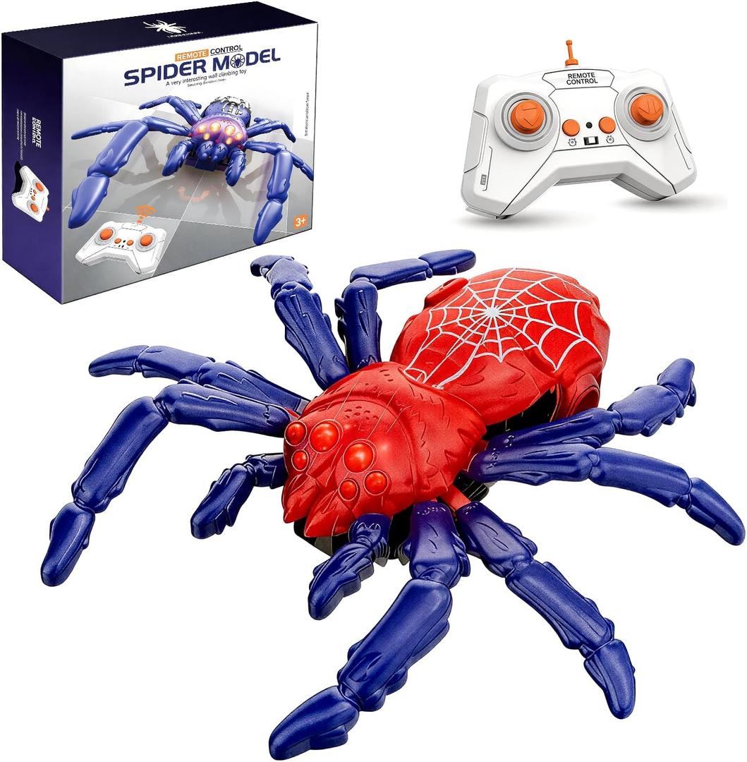 Wall Crawler Spider Rechargeable Remote Control Robot Wall Ceiling Climbing Toys with 360 Rotation,Funny Pranks Birthday Gifts for Kids Boys and Girls Age 4&Up