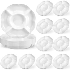 Zopeal 16 Pcs 5 Sectional Plastic Serving Tray Round Chip and Dip Serving Dish 10 Inch Fruit Veggie Platter Appetizer Plate with Dividers for Party Snack Candy Dish Platter(White)