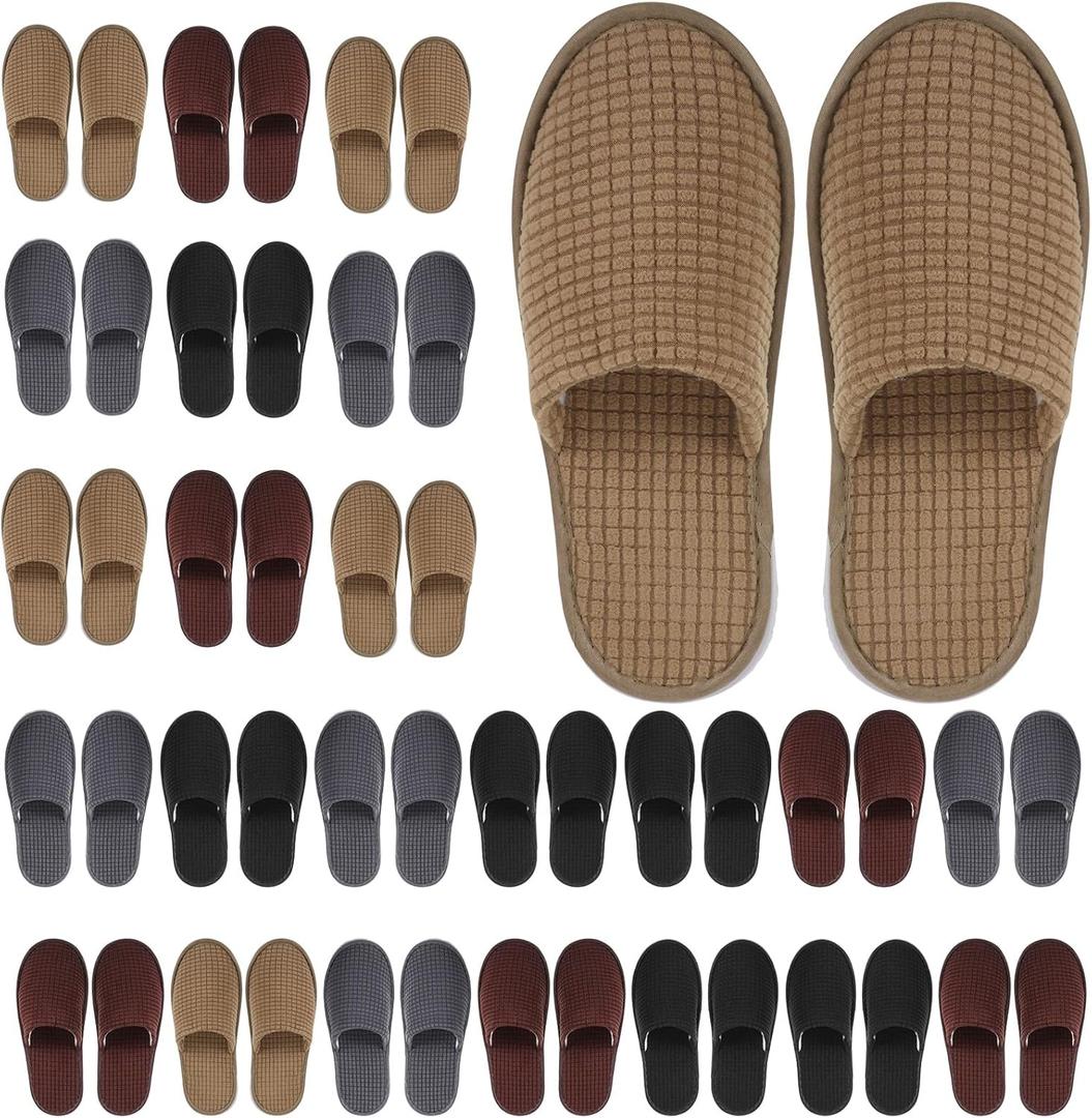 Geyoga 24 Pairs House Slipper for Guest Washable Reusable Soft Non Slip Disposable Slipper for Travel Hotel Spa Wedding Party Shoeless Home Coral Fleece (Large, Dark Color)