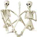 2 Pack 36" Halloween Skeleton, Full Body Posable Joints Poseable Plastic Skeletons Props for Halloween Party Spooky Decoration Yard Lawn Garden Patio Decor