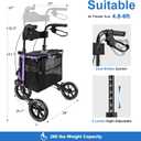 WALK MATE 3 Wheel Rollator Walker with Seat for Slim Seniors, Padded Backrest Lightweight Foldable Travel Walker Ideal for Elderly, 8 Inch Tri-Wheel Modern Mobility Walking Aid Aluminum, Purple