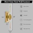 Champagne Brass Bathroom Wall Sconce - Set of 2 Modern Gold Light Sconces - Clear Glass Tube Vanity Lights - Vertical or Horizontal Mounted Dimmable Lighting Fixtures for Indoor Living Room Hallway, 2 Pack