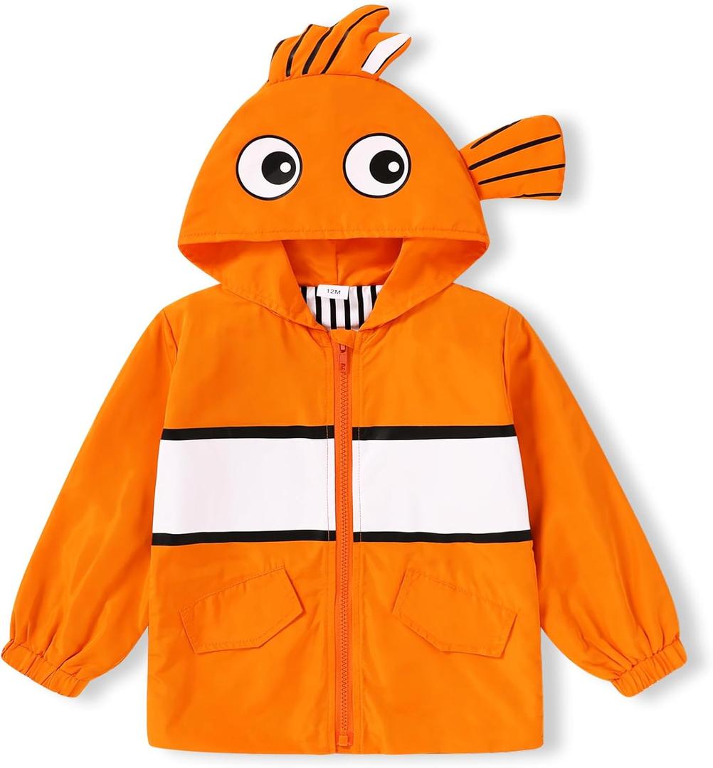 YOUNGER TREE Toddler Baby Boy Girl Duck Raincoat Cute Cartoon Hoodie Zipper Coat Outfit (4T, Fish)