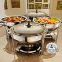 Chafing Dishes for Buffet, 4 Pack 5QT Round Stainless Steel Chafing Dish Set for Home Parties, Christmas Gatherings, Catering Events Complete Buffet Warmer Set (Silver 4)