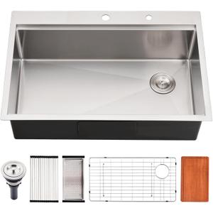 30 Inch Workstation Kitchen Sink Drop in,Jshozzy 30x22 Drop in Kitchen Sink Stainless Steel 16 Gauge Single Bowl Workstation Sink with Cutting Board, 30"Wx22"Dx10"H