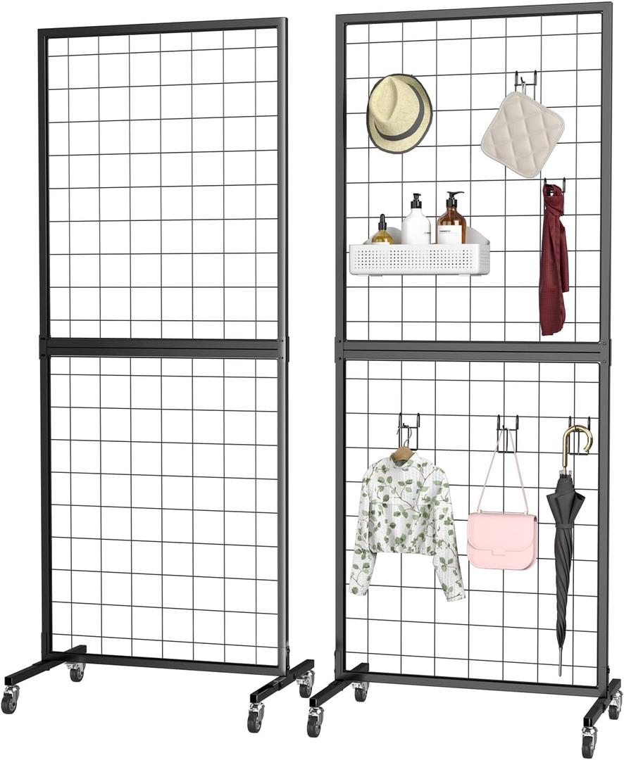 2 Pack Display Stand,2' x 5.5' Ft Grid Wall Panels Heavy-Duty Floorstanding Detachable Gird wall for Easy Transport, Standing Grid Display Rack for Retail Art Fair Show (2 Pack)