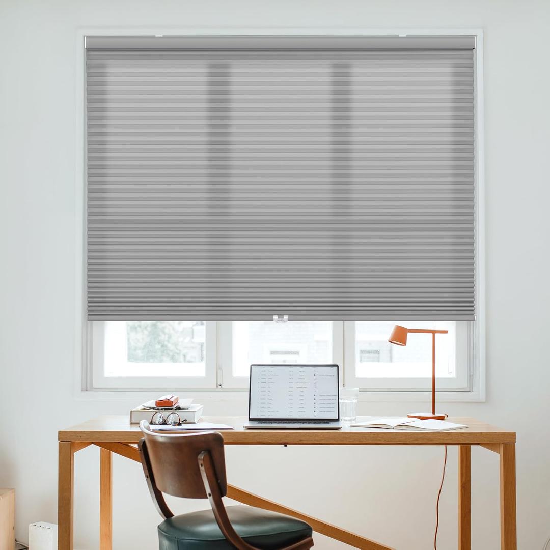DEZ FURNISHINGS Cordless 1.5" Light Filtering Cellular Shade, 34.5" W x 60" H, Anchor Gray