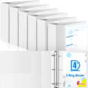 Henoyso 6 Pcs 4 Inch 3 Ring Binder D Ring, Large Clear Front Pocket Binder with Inside Pockets, Heavy Duty Faux Leather Foam Board Presentation Folder for Office, School, and Home (White)