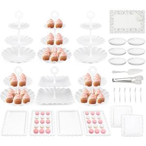 VISCOO 36 Pack Cupcake Stand, Dessert Table Display Set, 3-2 Tiered Tray Stand & Cupcake Holder Display Tower for Wedding, Serving Trays for Tea Party, Birthday, Dessert Stands for Baby Shower
