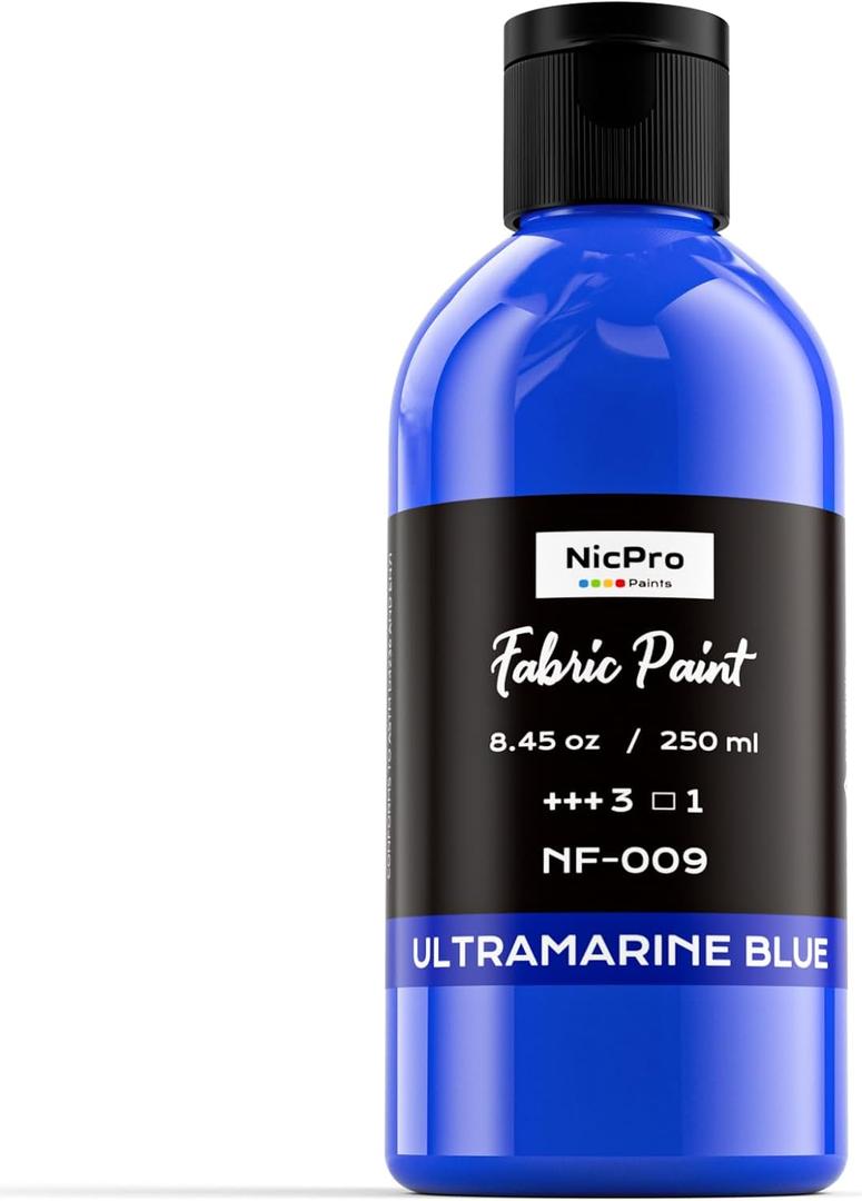 Nicpro Blue Fabric Paint for Furniture, 8.45 oz (250 ml) Fabric Paint for Clothes Permanent, Soft Rich Pigment Non-Toxic Textile Paint for Fabric DIY Crafts T-shirts Shoes Jeans for Kid Adult