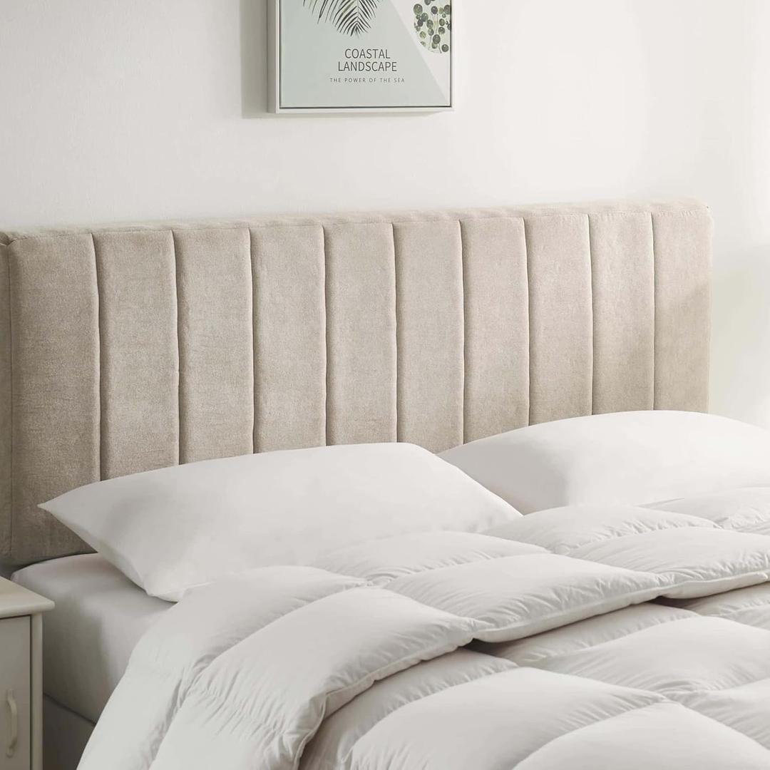 Nestl Upholstered King Headboard - Easy Assemble Channel Stitched Headboard King Size Bed - Wall Mounted Headboards with 3D Soundproof Wall Panels Peel & Stick Floating Headboards, Beige