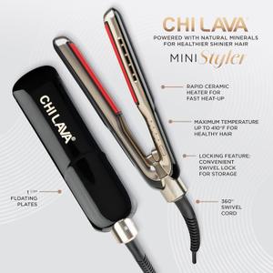CHI Lava MiniStyler, Ceramic Hair Straightener for Long-Lasting Shine, Perfect for Daily Use & Travel, 1.5 Iron