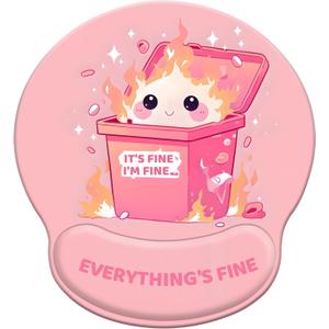 Pink Mouse Pad with Wrist Support,Funny Design Ergonomic Mousepad for Women Girls, Cute Mouse Pads for Desk Gaming with Non-Slip PU Base,It's Fine I'm Fine Desk Accessories