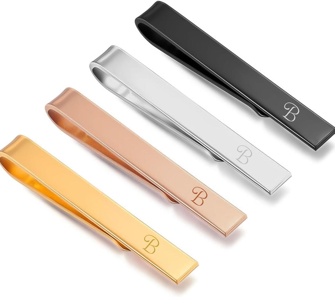 4 Pcs 1.77 Inch LettersTie Clips for Men, 'B' Initial Elegant Personalized Letters Tie Clip Bar Set for Groomsmen gifts, Anniversary Business and Daily Life-Best Gifts