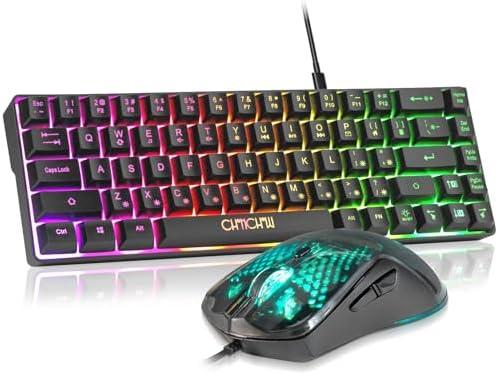 CHONCHOW 60% Gaming Keyboard and Mouse Combo, 68 Keys Wired LED RGB Backlit Black Gaming Keyboard and RGB Backlit Mouse, Small Light up Keyboard for PC Xbox PS4 (Black)