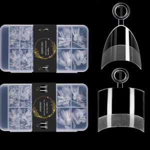 Square Toe Nail Tips&XS Almond Acrylic Nails Tips Short Half Cover Soft Gel Pre-shape, Toenails Extensions Clear Fake Toenail Tips,480Pcs 12Size 2 Box