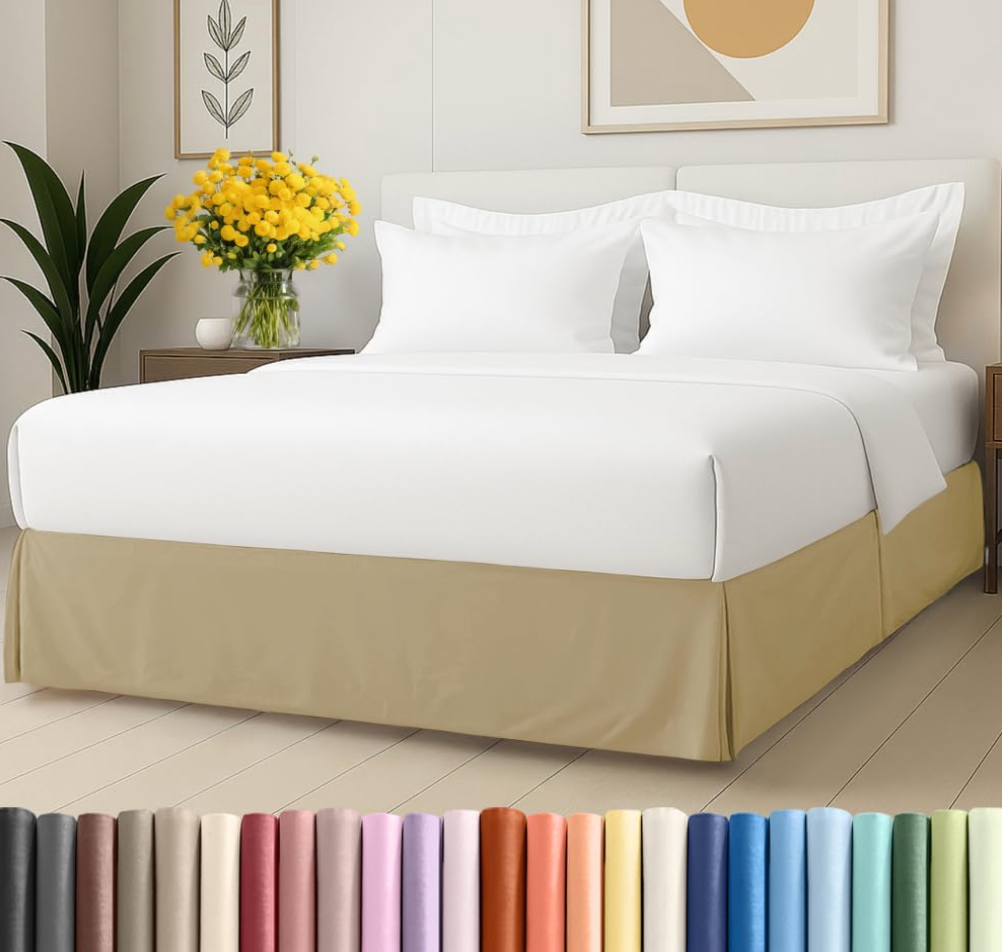 Pleated Bed Skirt Full Size - 3 Sided Pleated Bed Skirt Full - Ultra-Soft, Easy Fit with 12 Inch Tailored Drop - Hotel Quality, Wrinkle Free & Fade Resistant - for Women, Men, Kids and Teens - Beige