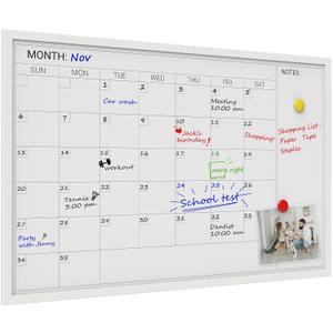 Comix Dry Erase Calendar for Wall, Magnetic Calendar Whiteboard with White Wood Frame, 36 * 24 inches Decorative Monthly Planner Board for Office, School, Home, Kitchen