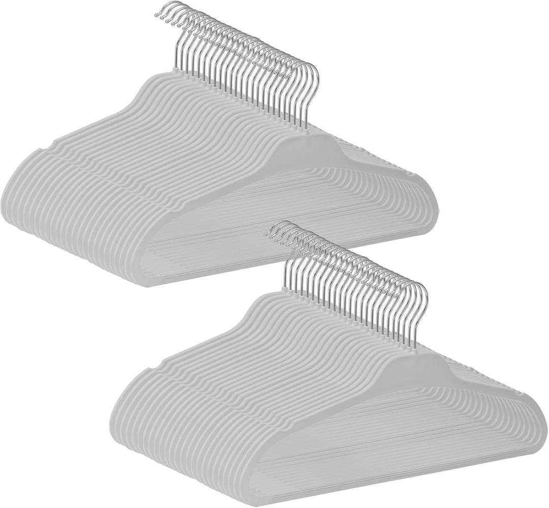 Non-Slip Rubber Coated Hangers, 50 Pack Plastic Clothes Hangers with 360 Swivel Hook 17.7 Inches Slim Space Saving Hangers for Adult Clothes Shirts Dresses Pants, Gray