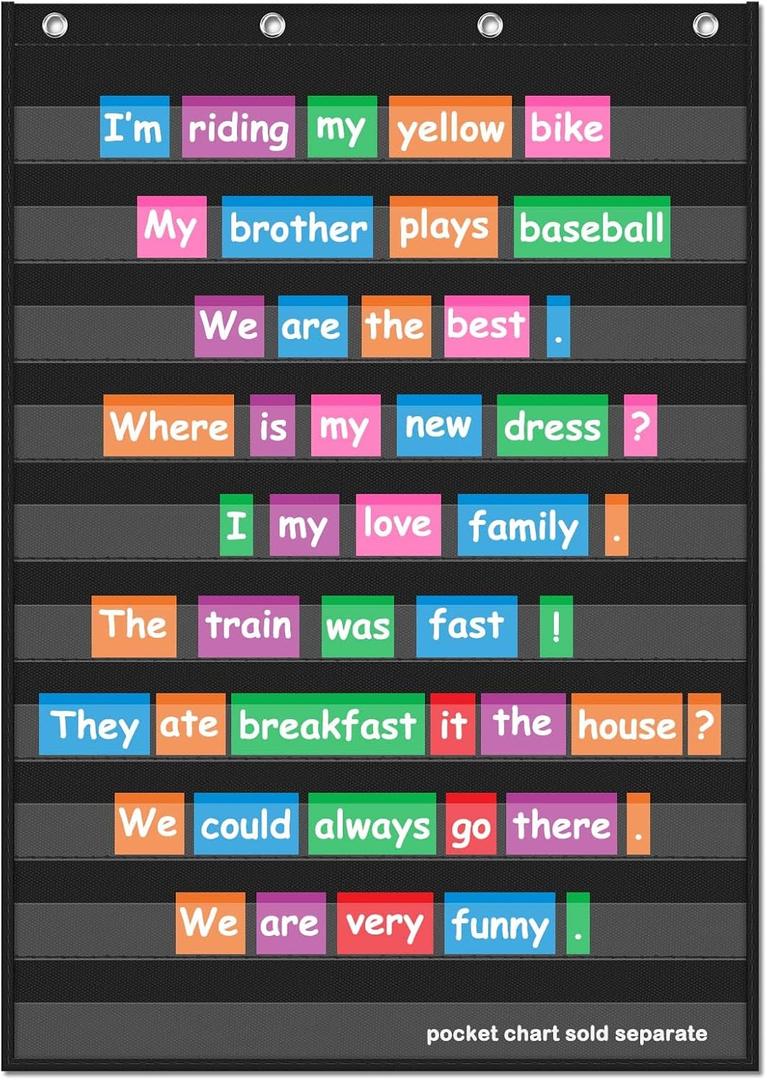 EAMAY Standard Pocket Charts, Clear 10 Pocket Chart for Teacher Lessons in a Classroom or Home Use  Fits Standard 3 Sentence Strips and Word Cards, Black