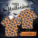 Men Halloween Shirt Fun Pumpkin Print Button Up Shirts Casual Hawaiian Short Sleeve Shirt Holiday Aloha Shirts (Orange, XL)