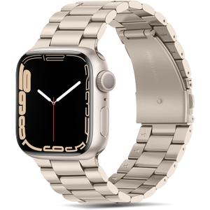 Tasikar Band Compatible with Apple Watch Band 49mm 46mm 45mm 44mm 42mm Premium Stainless Steel Metal Replacement Strap Compatible with Apple Watch Ultra 2 Ultra Series10 9 8 7 6 5 4 3 SE, Starlight