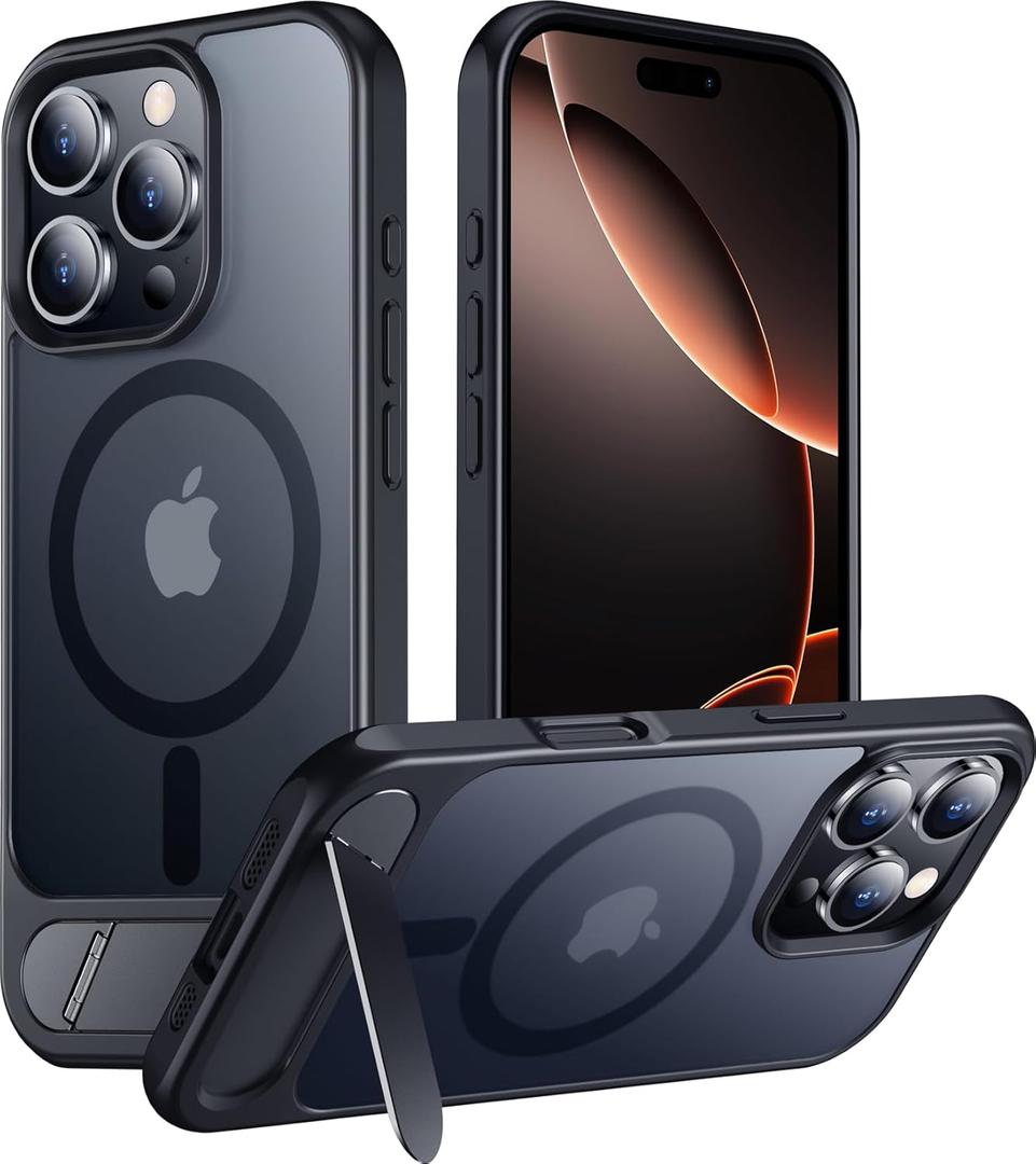 Temdan Magnetic Compatible with iPhone 16 Pro Max Case, [Built-in Invisible Kickstand][Compatible with MagSafe] [Military Grade Shockproof] Slim Translucent Matte Phone Case for iPhone 16 Pro Max 6.9" (Black)