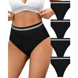 Eiggam Breathable Wicking Underwear High Waist Bikini Underwear Slight Tummy Control Panty Elastic No Show Cheeky Panty Pack (Medium)