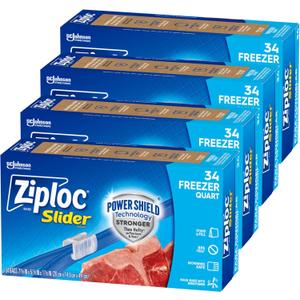 Ziploc Quart Food Storage Freezer Slider Bags, Power Shield Technology for More Durability, 34 Count, Pack of 4 (136 Total Bags)