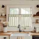 jinchan Linen Pinch Pleated Kitchen Curtains 30 Inch 2 Panels, Natural Linen Tier Curtains Back Tab Farmhouse Cafe, Light Filtering Small Window Drapes for Bathroom Laundry Room Oat
