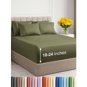 Extra Deep Cal King Sheet Set - 6 Piece Breathable and Cooling Sheets - Hotel Luxury Bed Sheets Set - Easy Fit - Soft, Wrinkle Free and Comfy Sheets Set - Sage Green Sheet Set with Extra Deep Pockets